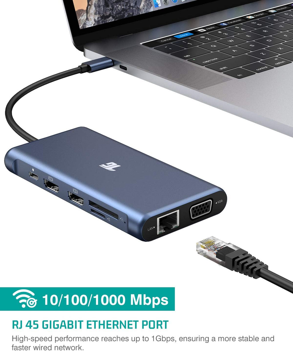 USB C Hub, 12 in 1 Triple Display Laptop Docking Station with 2HDMI VGA 100W PD3.0 RJ45 Ethernet 4USB Ports TF/SD Card Reader Z958746