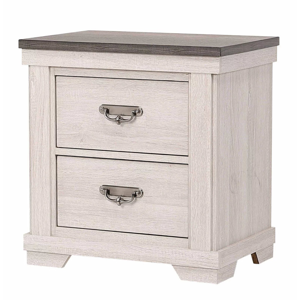 Antique White Brown 3pc Queen Size Bed and Nightstand Set X6274