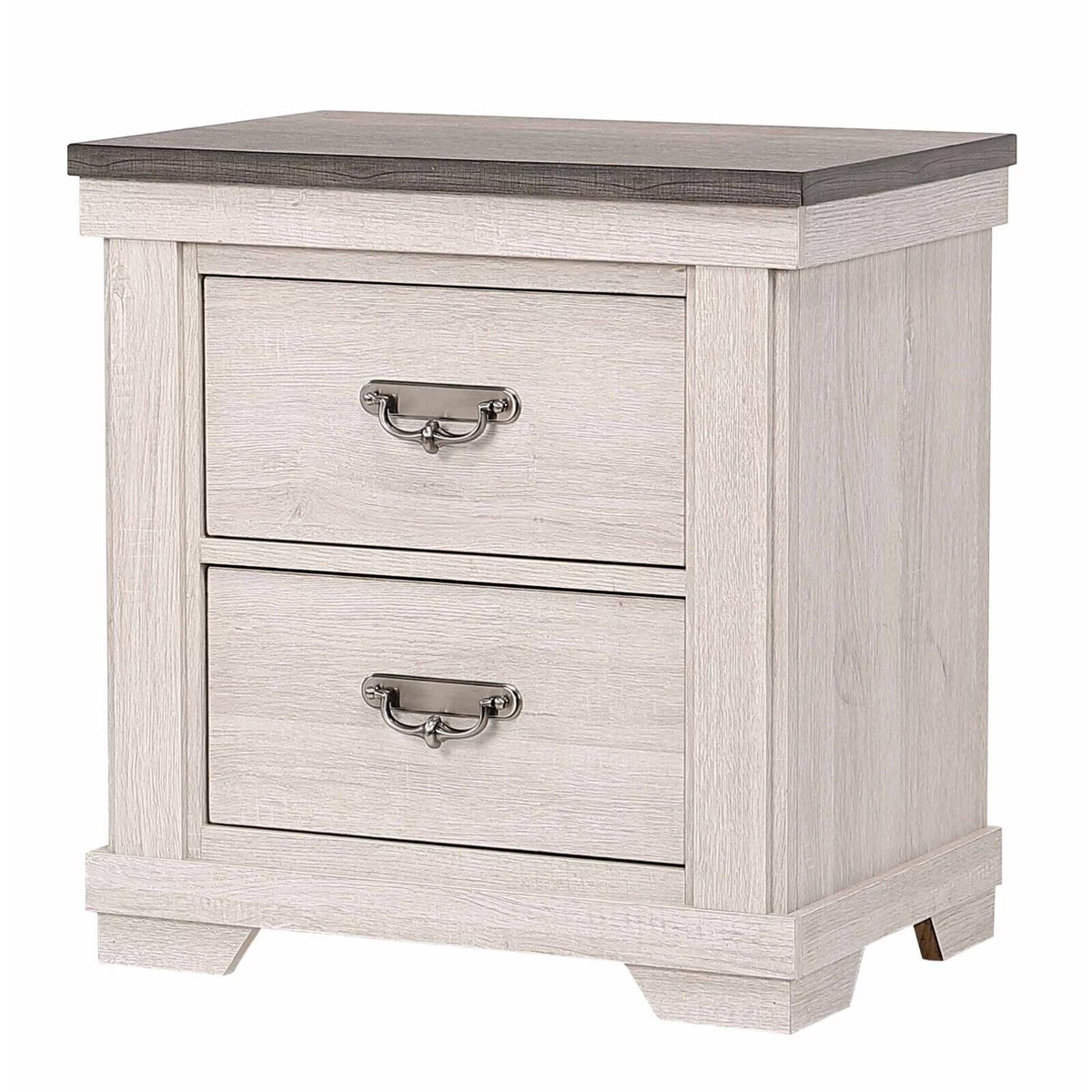 Antique White Brown 3pc Queen Size Bed and Nightstand Set X6274