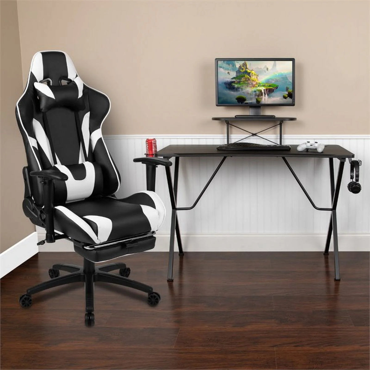 Black Gaming Desk and Reclining Swivel Chair H941