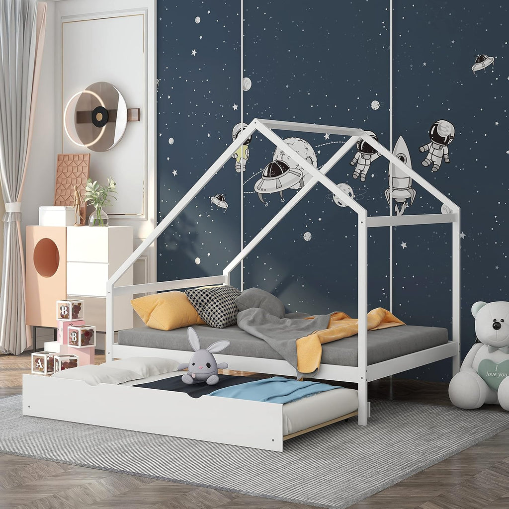 Full Size Wooden House Bed with Trundle H58100