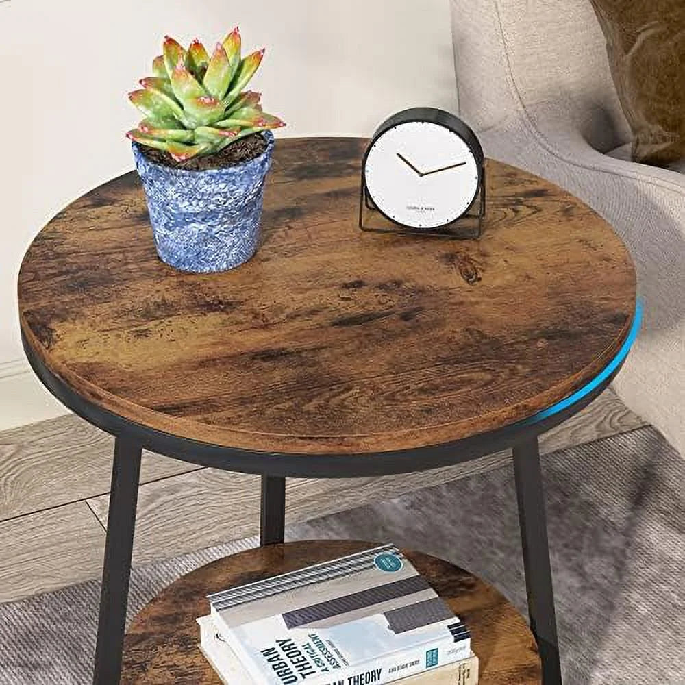 2 Tier Round Industrial End Table W508