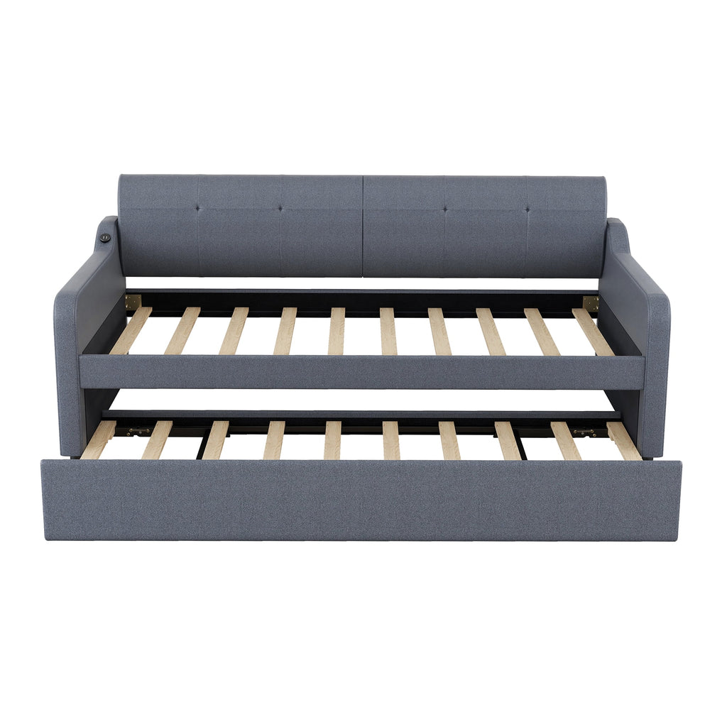 Gray Twin Size Upholstery DayBed with Trundle U323047