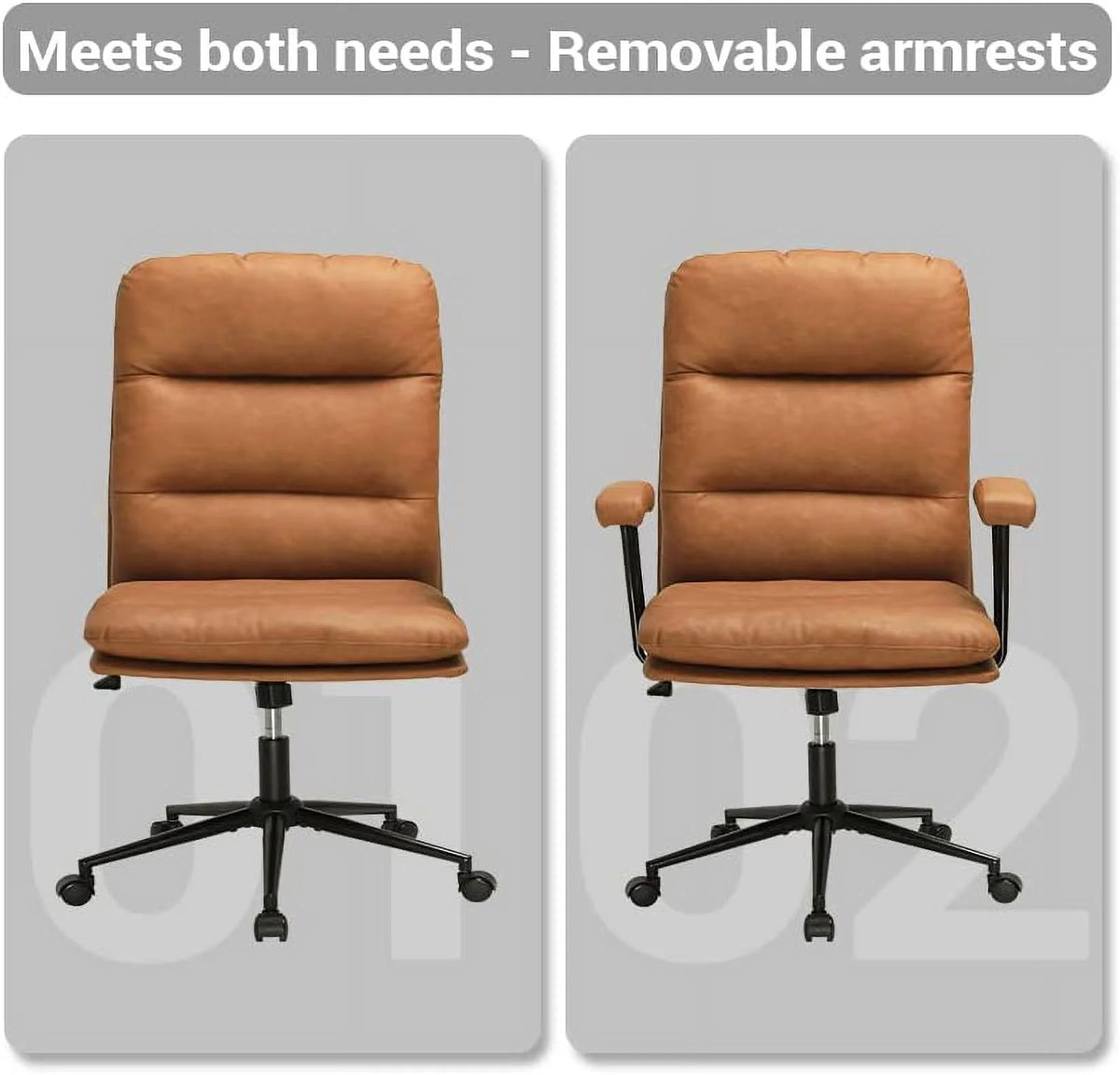 Leather Office Chair Brown with Arms Adjustable Back 400lbs X3962