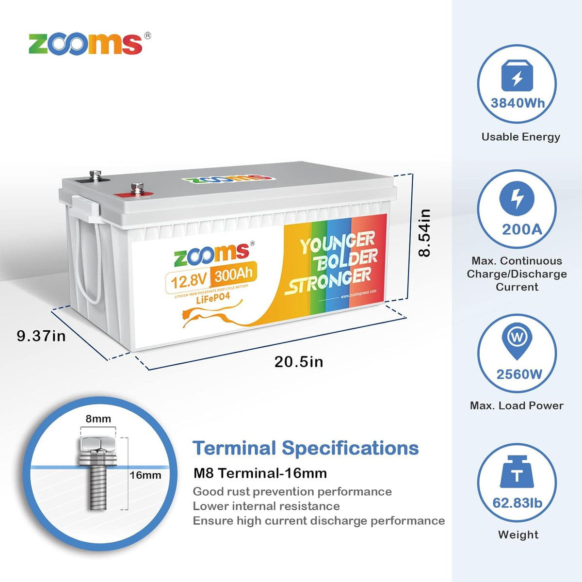 12.8V 300Ah LiFePO4 Battery with 200A BMS E6677