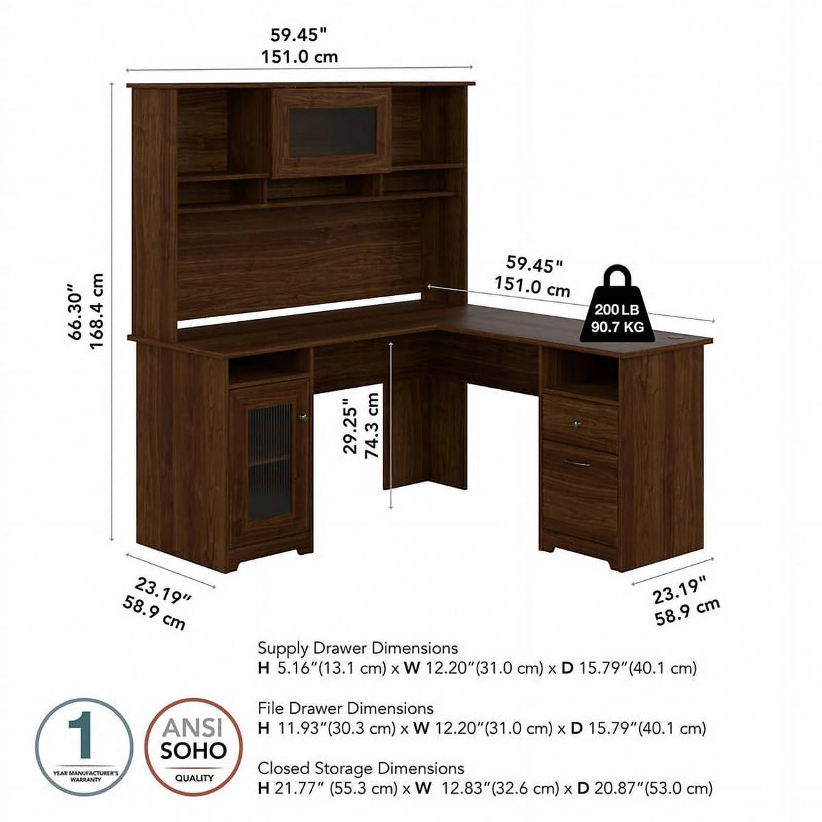 L Shaped Computer Desk with Hutch Z3446