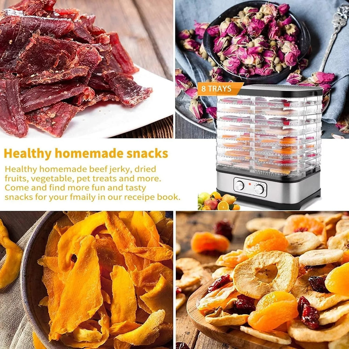 8 Trays 400 Watts Adjustable Temperature Food Dehydrator M833