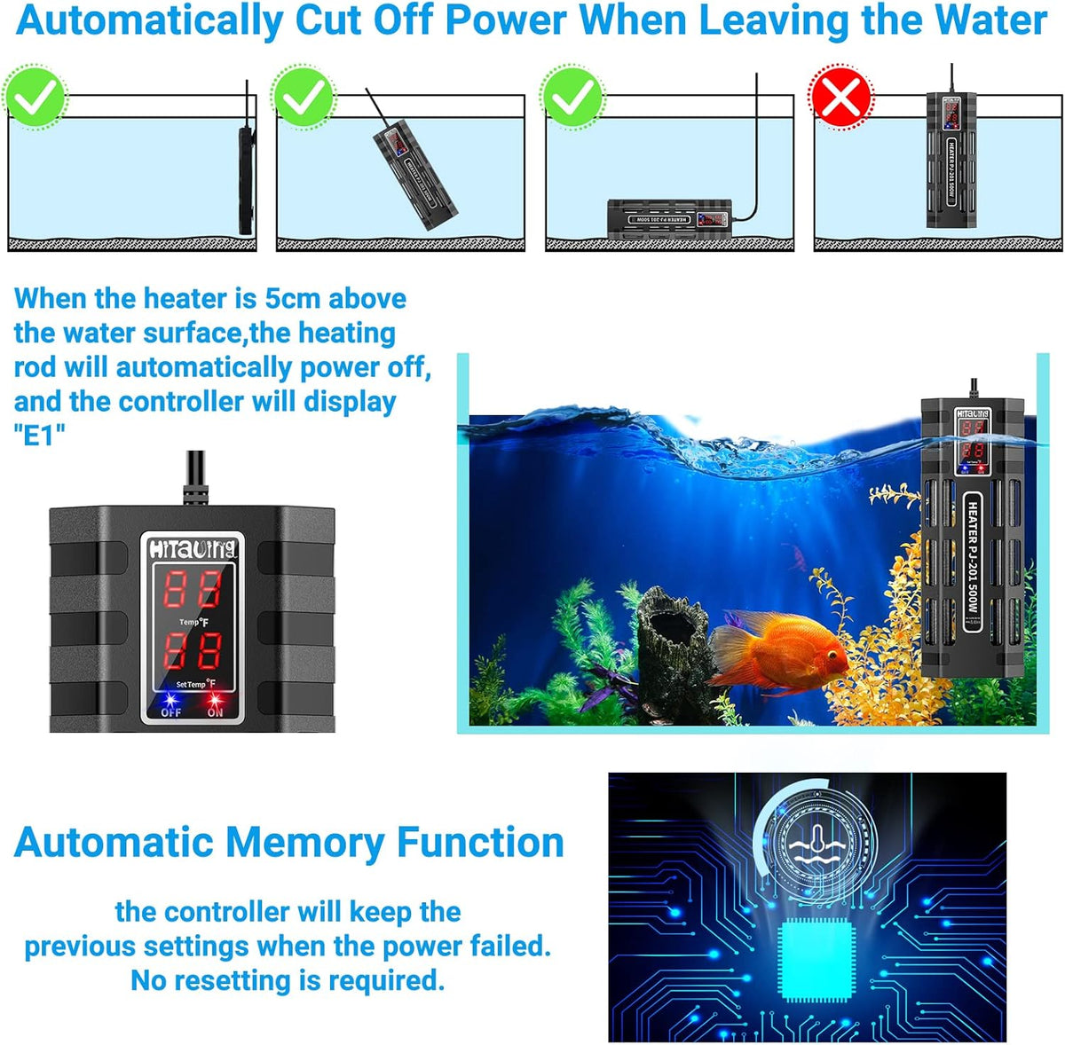 200W/300W/500W Submersible Aquarium Heater G431