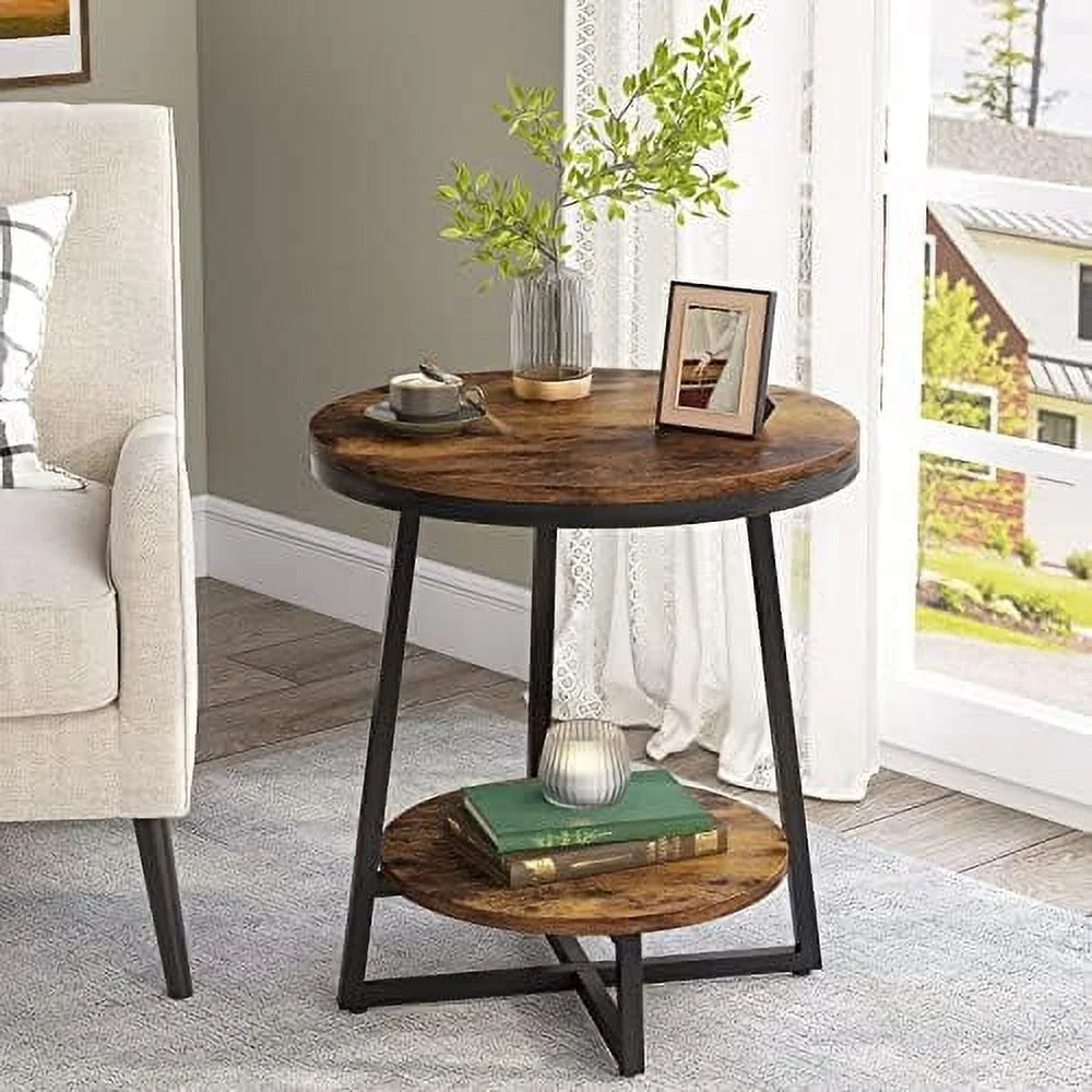 2 Tier Round Industrial End Table W508