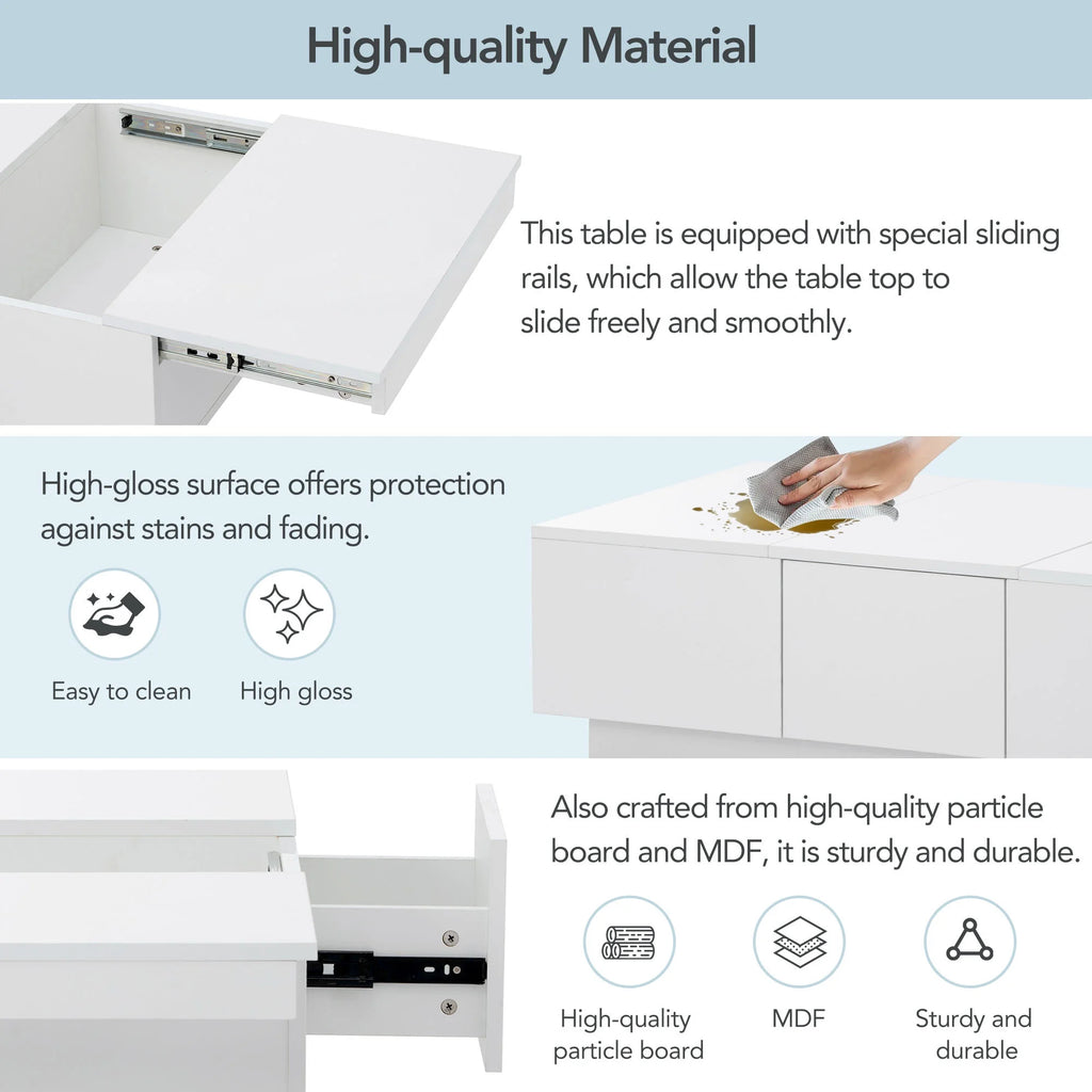 White Extendable Coffee Table with 2 Drawers T75052