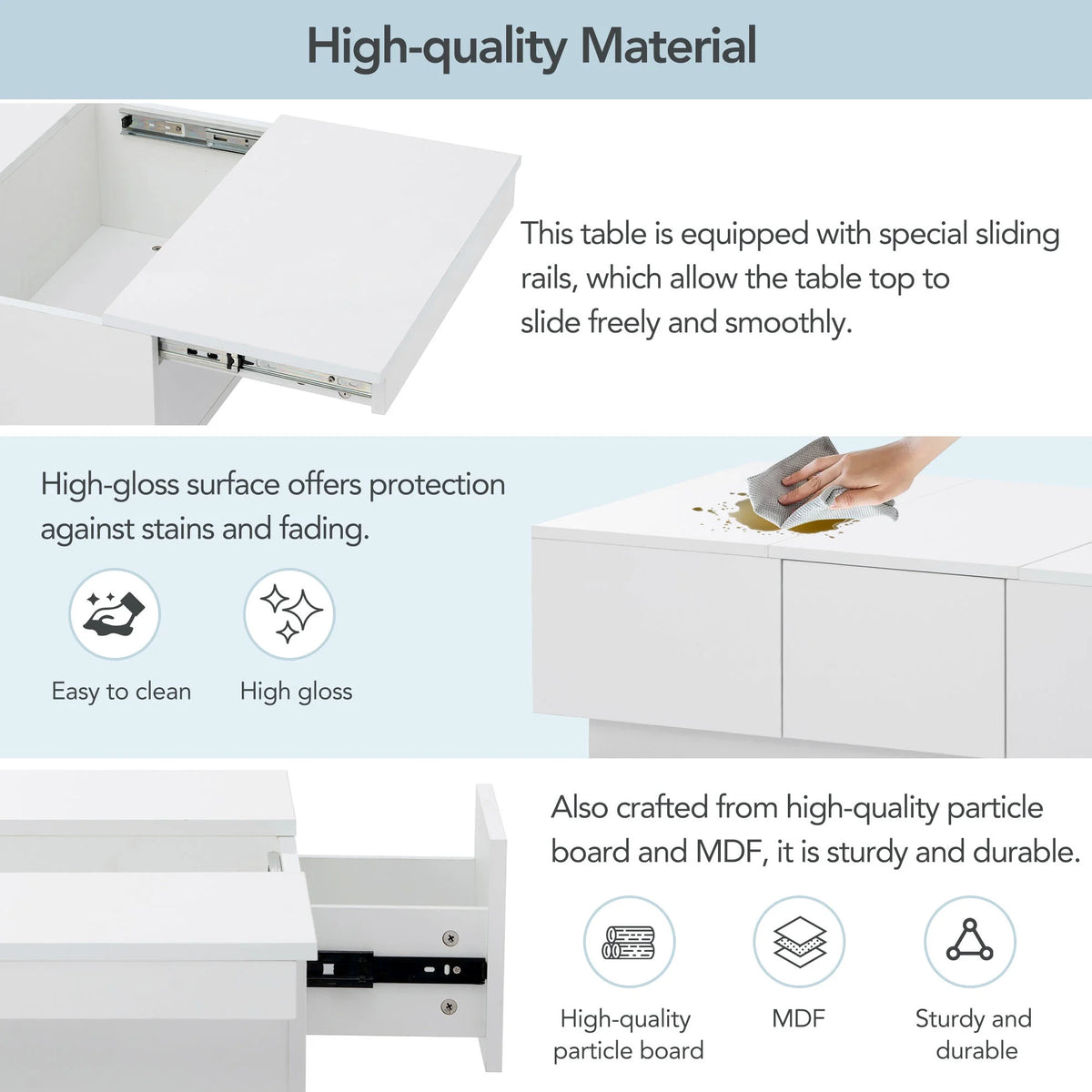 White Extendable Coffee Table with 2 Drawers T75052