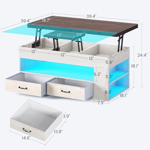 Lift Top Coffee Table with Storage and Drawers O9222