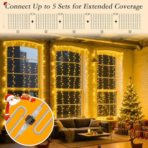 200 LED Curtain String Lights with Timer and 8 Modes C1741