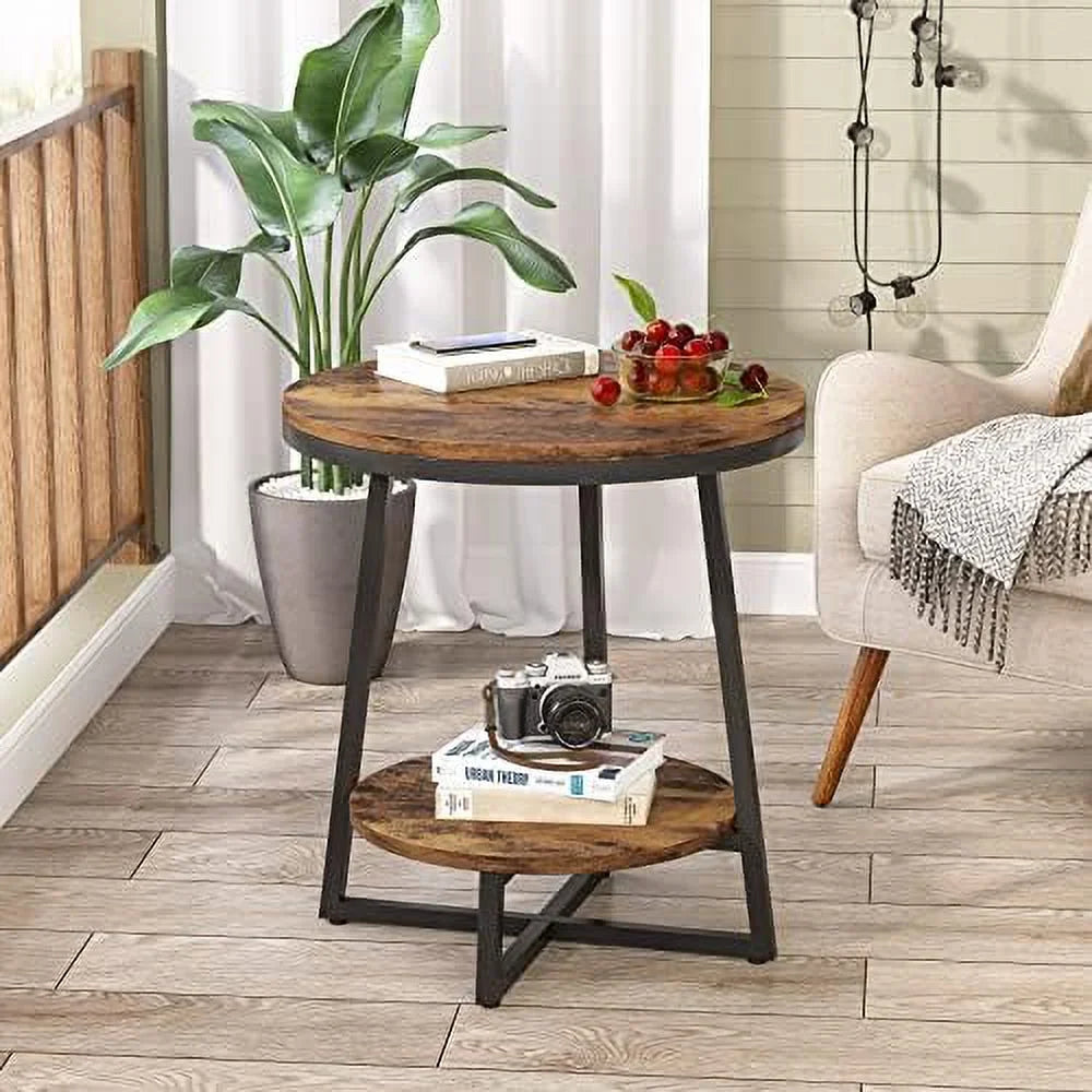 2 Tier Round Industrial End Table W508