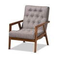 Grey Fabric Upholstered Walnut Finished Wood Armchair R645