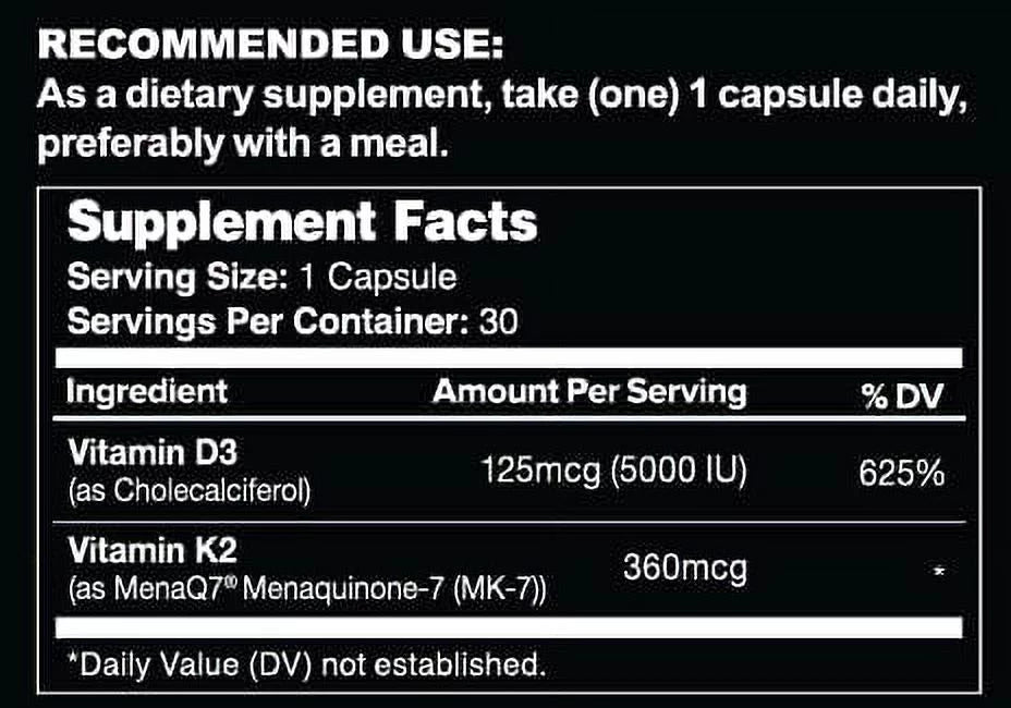 Vitamin K2 MK7 360mcg Vitamin D3 5000 IU Vegan Supplement U38376