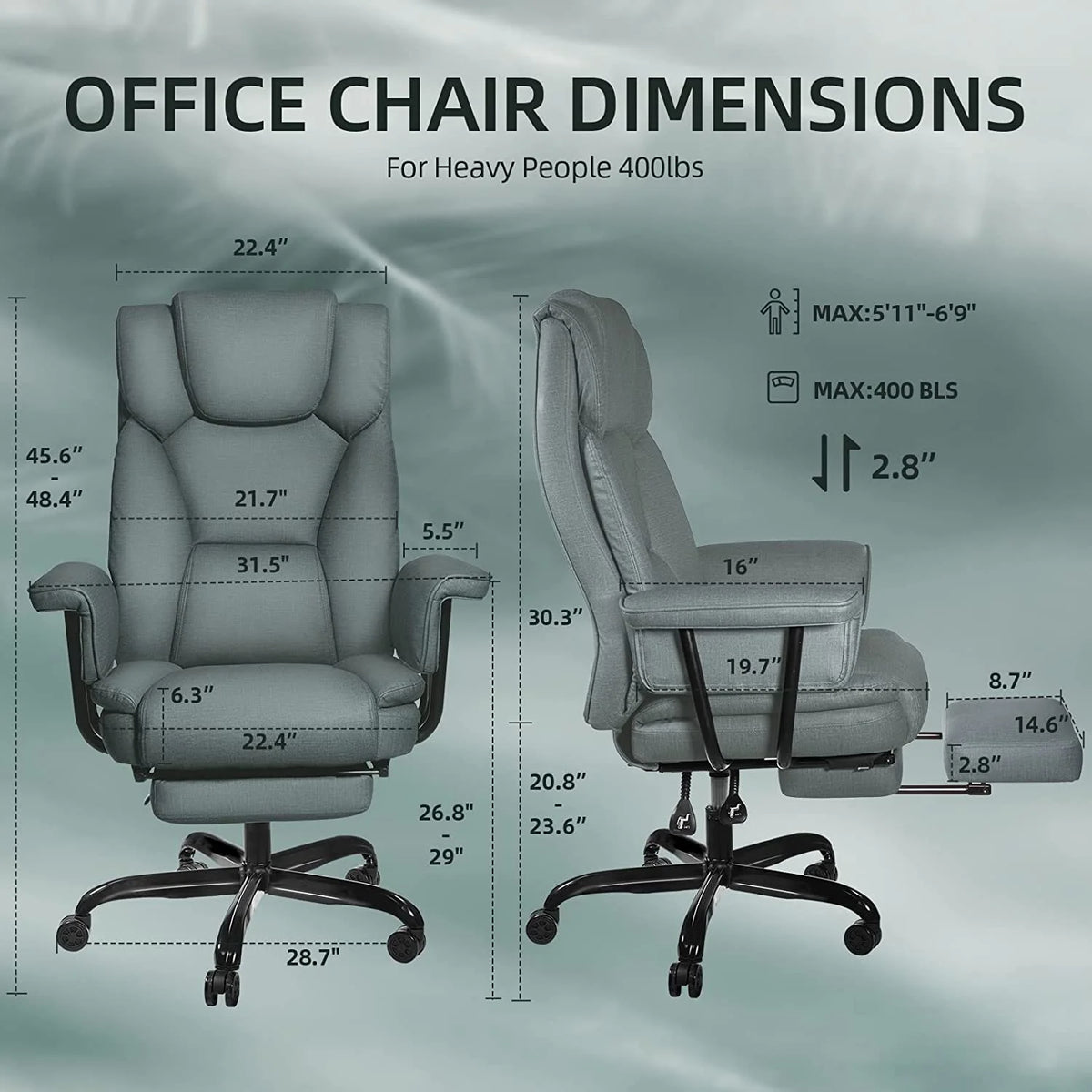 Gray High Back Leather Office Chair 400lb S65436