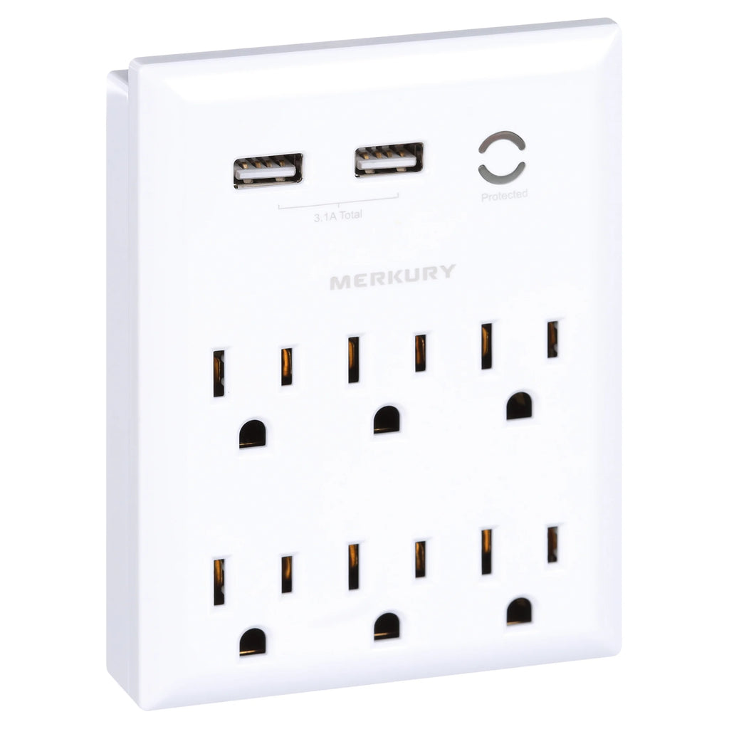 White 6-Outlet USB Wall Charger Extender with Phone Stand U48881
