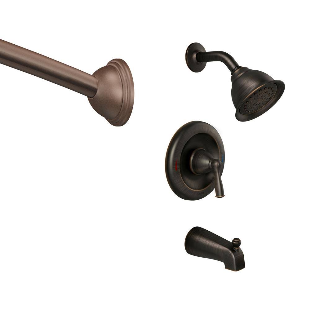 Single-Handle Tub and Shower Faucet with Curved Shower Rod in Mediterranean Bronze M80848