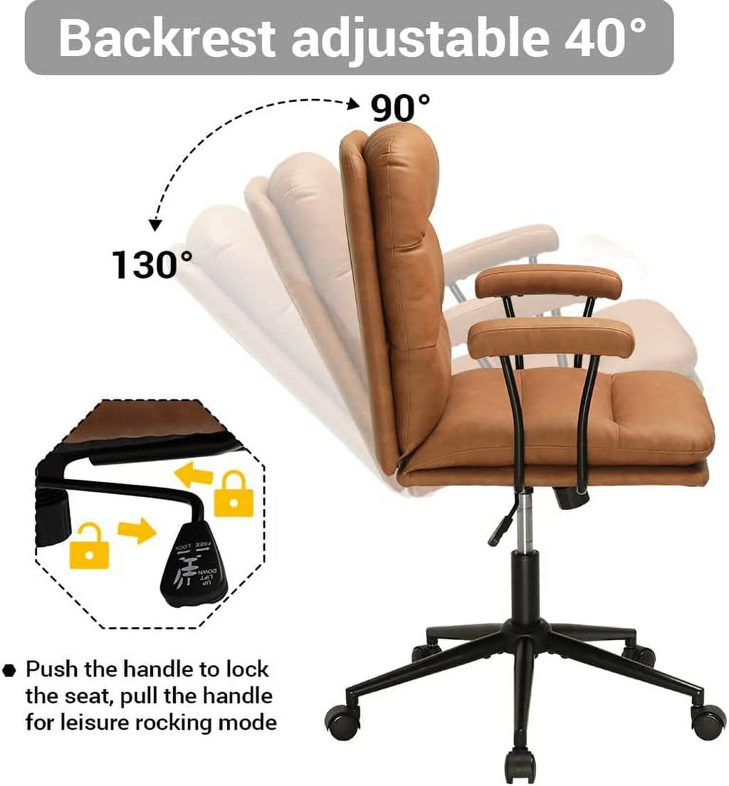 Leather Office Chair Brown with Arms Adjustable Back 400lbs X3962
