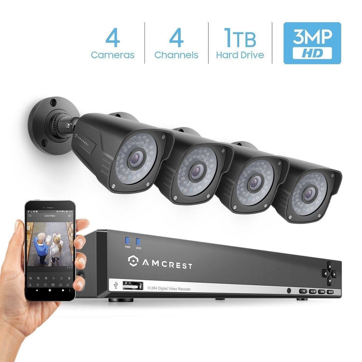 3MP 4CH Video Security System with 4 Weatherproof IP66 Bullet Cameras P510