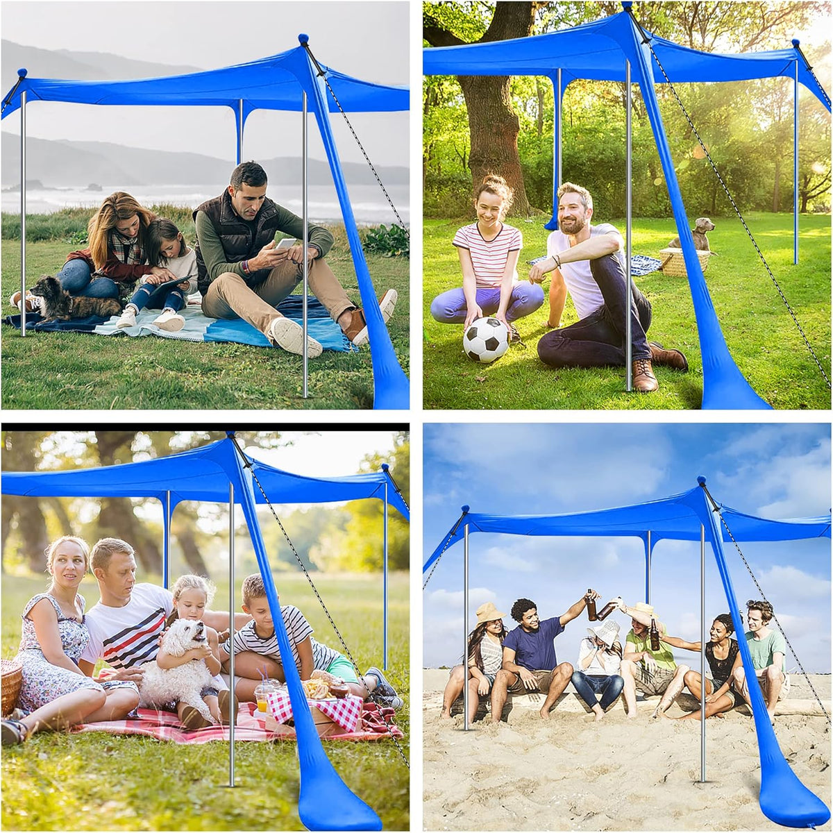 Beach Tent, Pop Up Portable Canopy Set, UPF 50+ Sunshade with Carry Bag, Aluminum Poles, Sands Shovel, and Pegs (10x10 FT Blue) A209