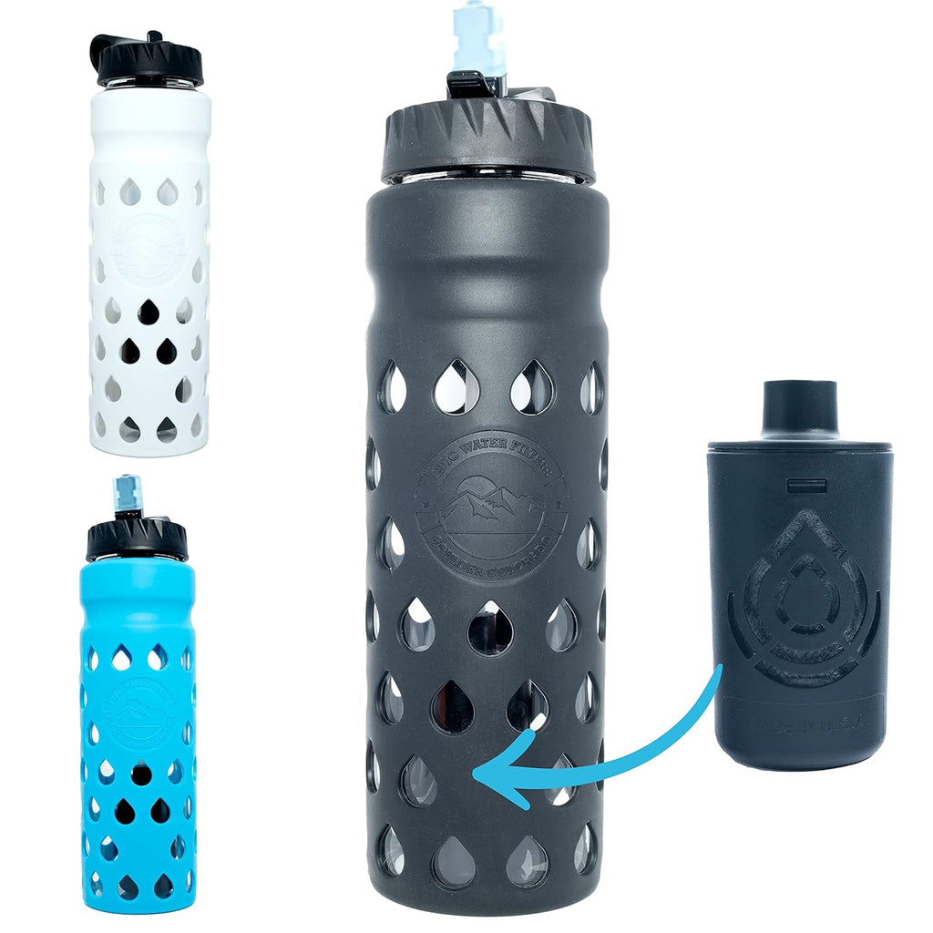Glass Water Bottle with Filter, Borosilicate Glass with Silicone Sleeve, BPA Free G7663