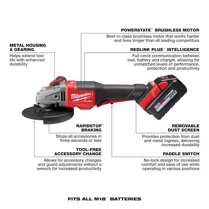 18V Brushless Cordless 4-1/2 in./6 in. Grinder and Hammer Drill T869
