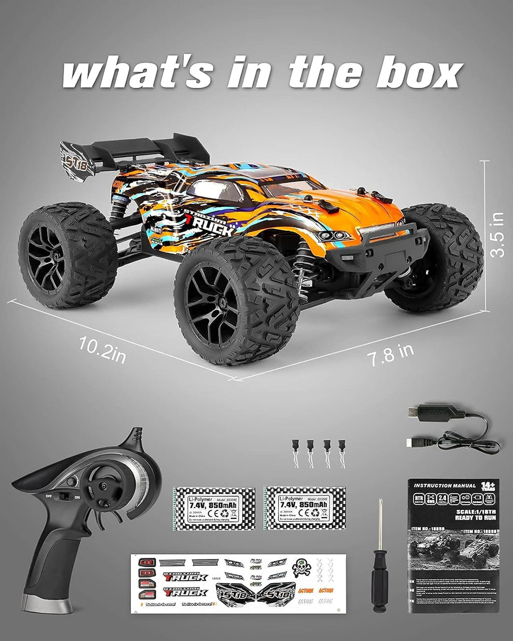 1:18 Scale 4WD Remote Control Truck with 2 Rechargeable Batteries K94425