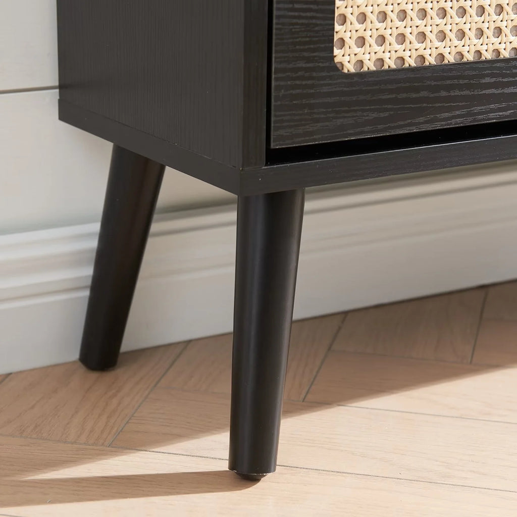 Black 3 Flip Drawer Rattan Shoe Storage Cabinet X52378