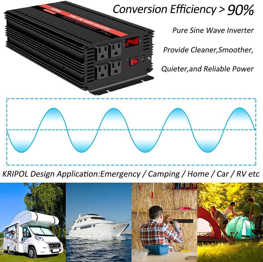 1000 Watt Pure Sine Wave Inverter 12v DC to 110/120v AC I423