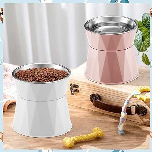 2 Pcs Elevated Stainless Steel Bowls with Adjustable Raised Stand O281