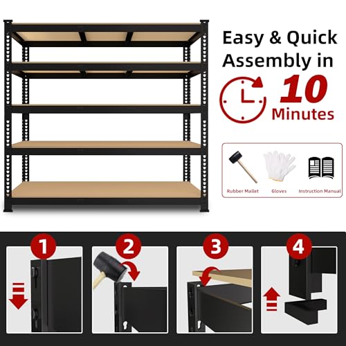 5 Tier Adjustable Heavy Duty Metal Shelving Unit, Black, 2 PCS Y164