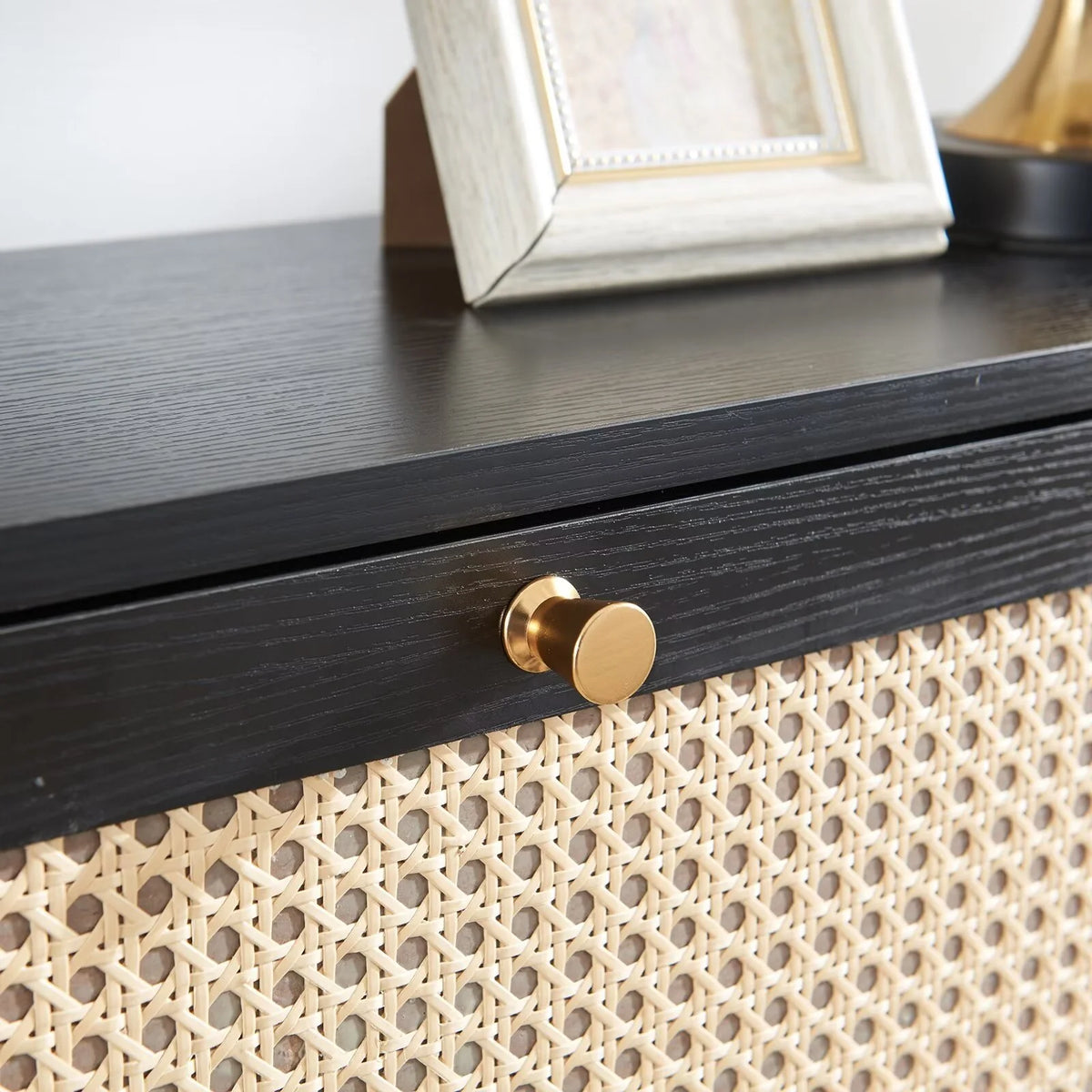 Black 3 Flip Drawer Rattan Shoe Storage Cabinet X52378