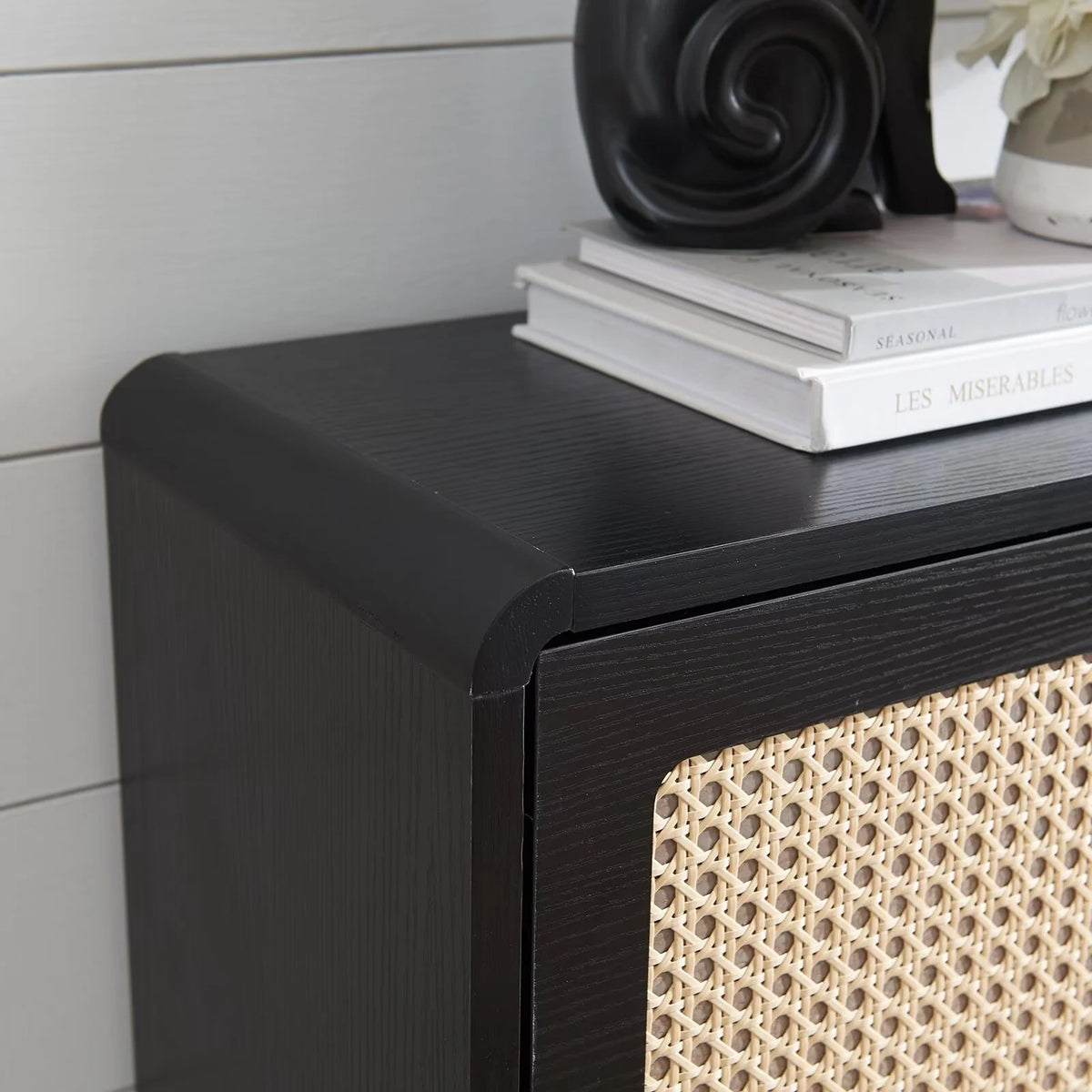 Black 3 Flip Drawer Rattan Shoe Storage Cabinet X52378