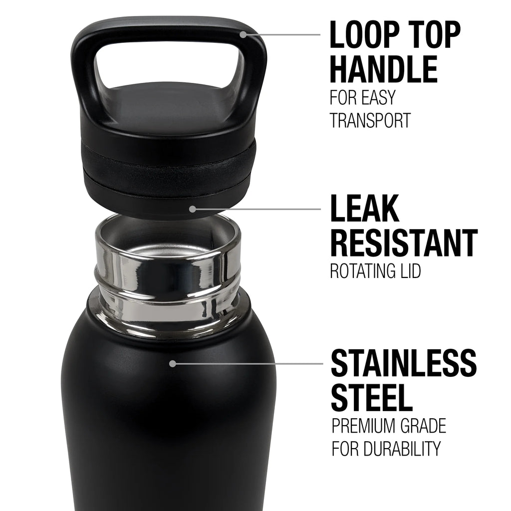 24 oz Vacuum Insulated Stainless Steel Canteen Water Bottle with Loop Cap O86856