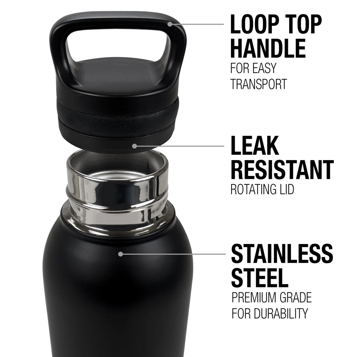 24 oz Vacuum Insulated Stainless Steel Canteen Water Bottle with Loop Cap O86856