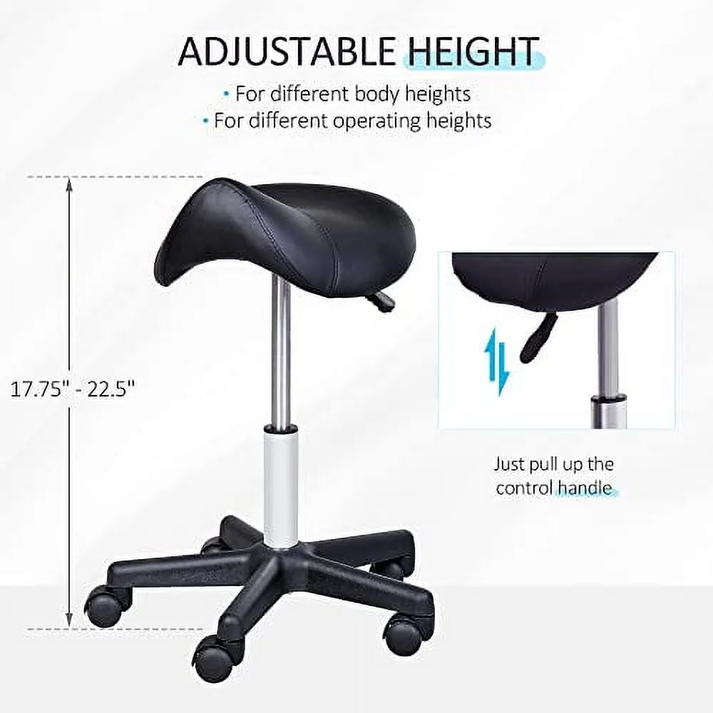 Black Faux Leather Rolling Saddle Stool R297