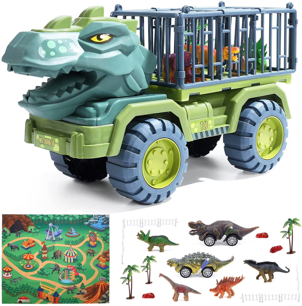 Dinosaur Transport Car Carrier Truck with 15 Dinosaurs P79374