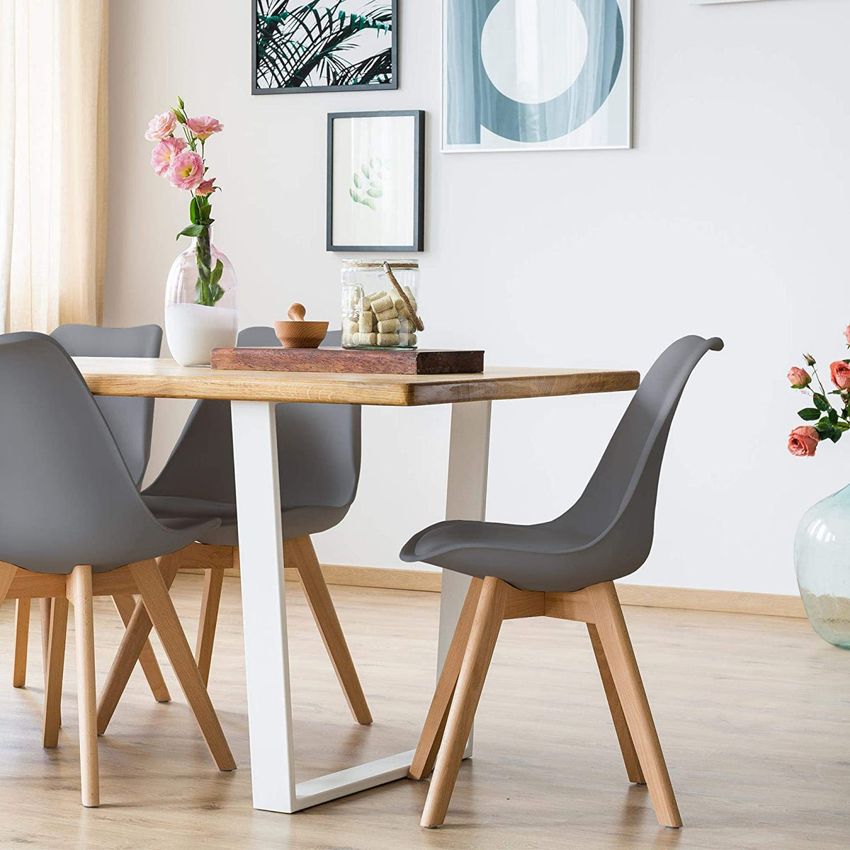 Dark Gray PU Side Chair with Beech Wood Legs, 4Pcs H717422