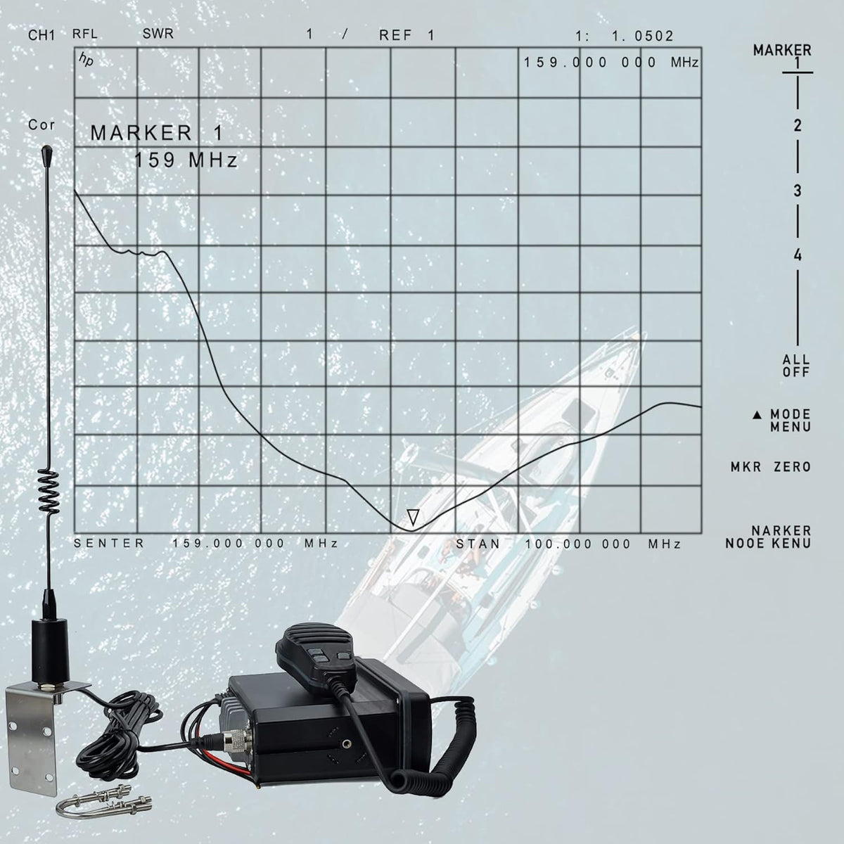 VHF Band Marine Antenna with Stainless Steel L-Bracket & RG-58 Coax Cable, Pack of 2 E858628
