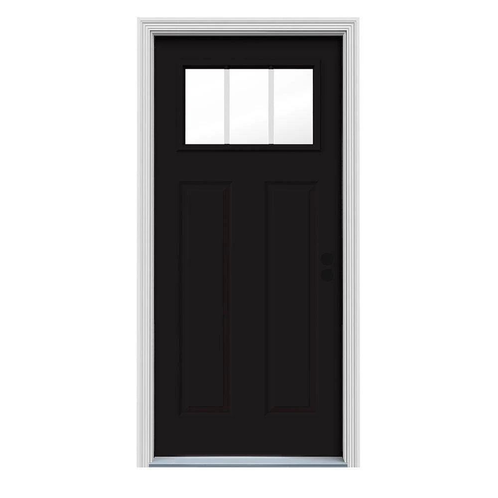 36 in. x 80 in. Black Painted Steel Prehung Front Door D580
