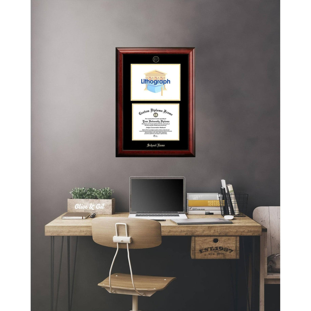 Gold Embossed Diploma Frame with Campus Images Lithograph S42442