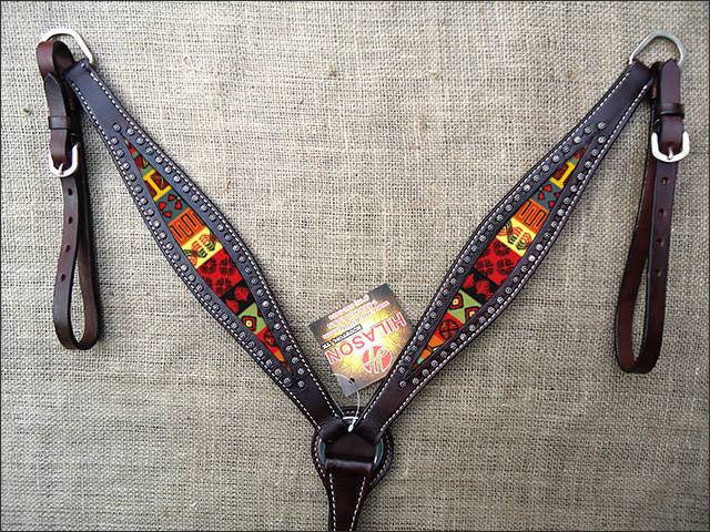 Brown Aztec Inlay Leather Horse Bridle Headstall U372