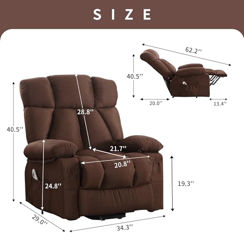 Oversized Blue Fabric Electric Power Lift Recliner Chair with Massage and Heat D199