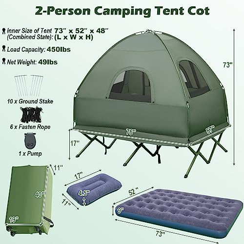 Tent Cot with Air Mattress, 2 Sleeping Bags, Carry Bag & Foot Pump J404421
