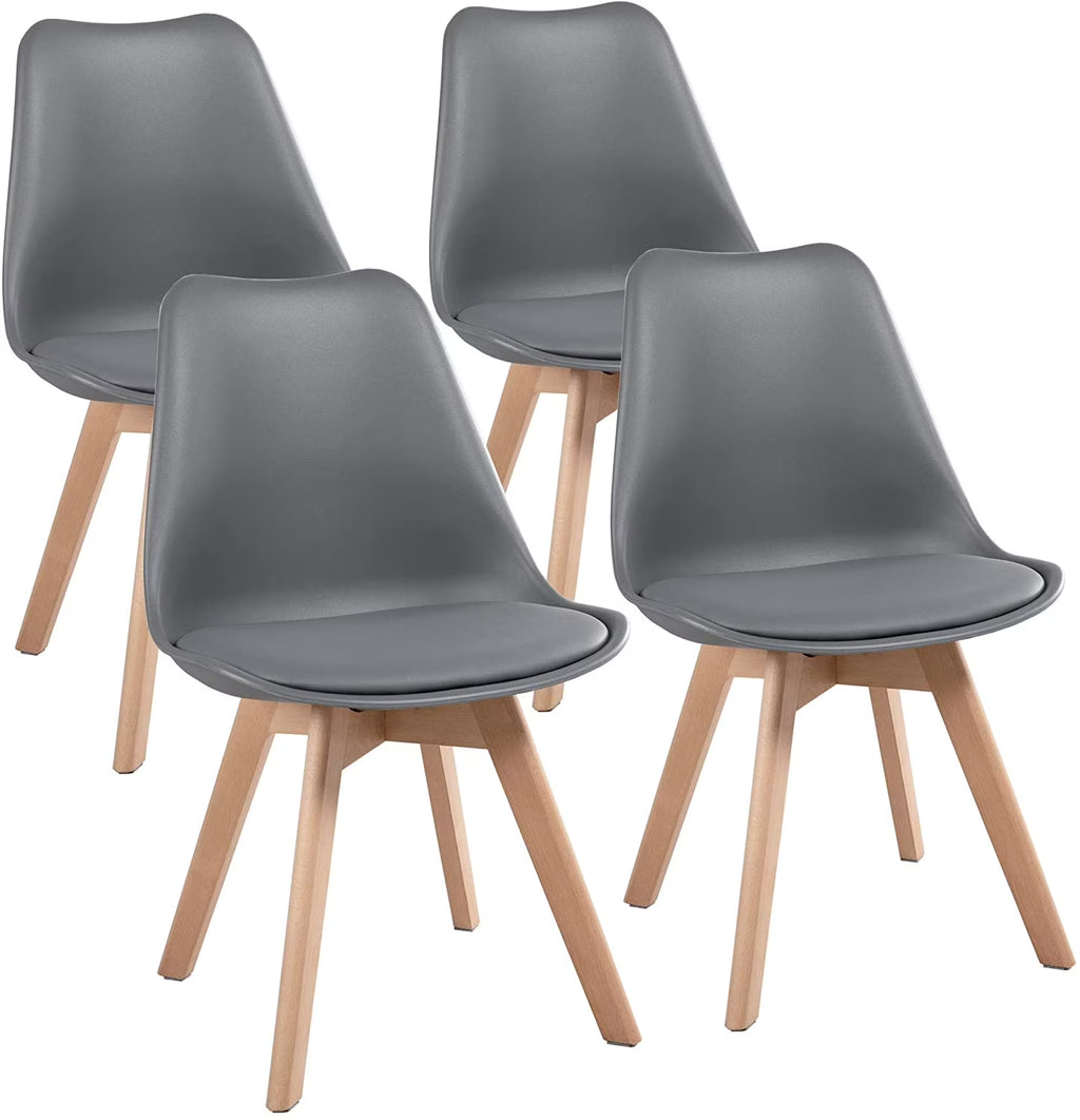 Dark Gray PU Side Chair with Beech Wood Legs, 4Pcs H717422