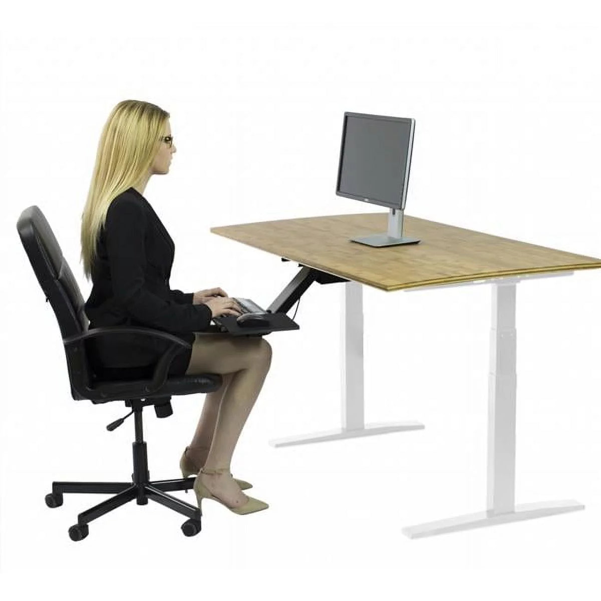White Natural Bamboo Adjustable Computer Desk W68284
