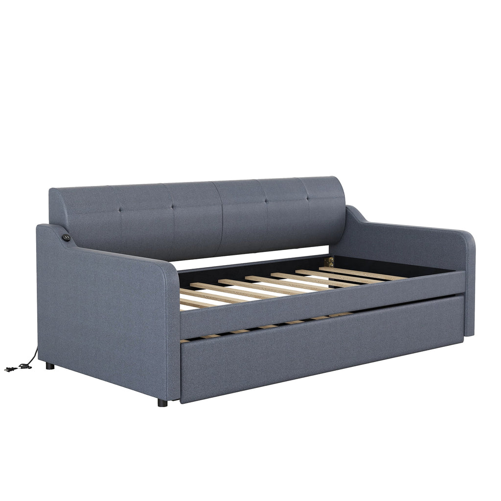Gray Twin Size Upholstery DayBed with Trundle U323047
