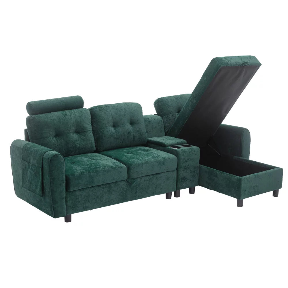 3-Seater Sectional Sofa with Storage and Cup Holders B819